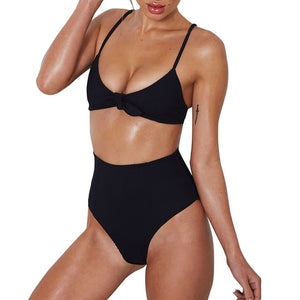 Sexy Women Bar Solid Bowknot High Waist Set